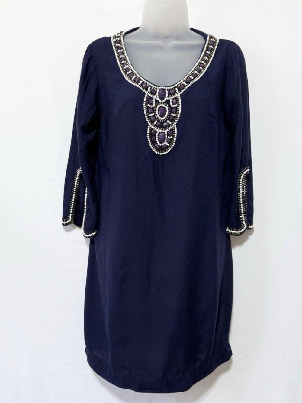 Lilly Pulitzer Sarah True Navy Beaded 3/4
Sleeve Tunic Dress Med Resort Beach